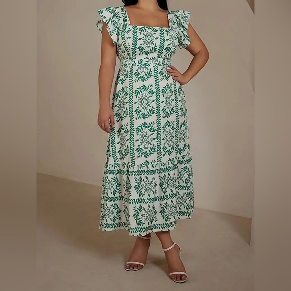 SHEIN Dresses & Skirts - Shein Maxi Tiered Dress Size XL Flutter Sleeves Folk Art Boho Festival‎ Prairie